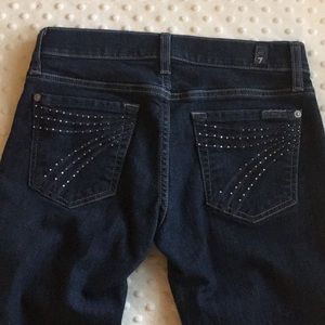 Dojo 7FAM Jeans Rhinestone blue stitch pocket dark